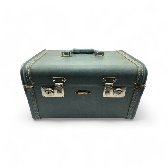 Vintage Indestructo Luggage Trunk Teal Blue with Removable Tray 12x9x8 - Picture 1 of 16